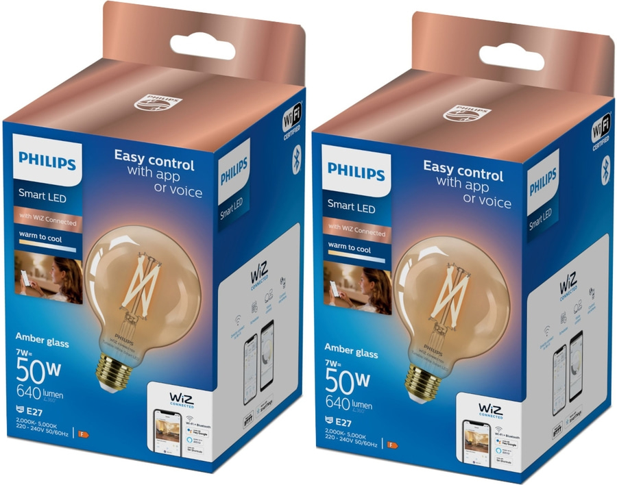 2x PHILIPS E27 Smart LED Leuchtmittel 7W Tunable White Amber Globeform NEU