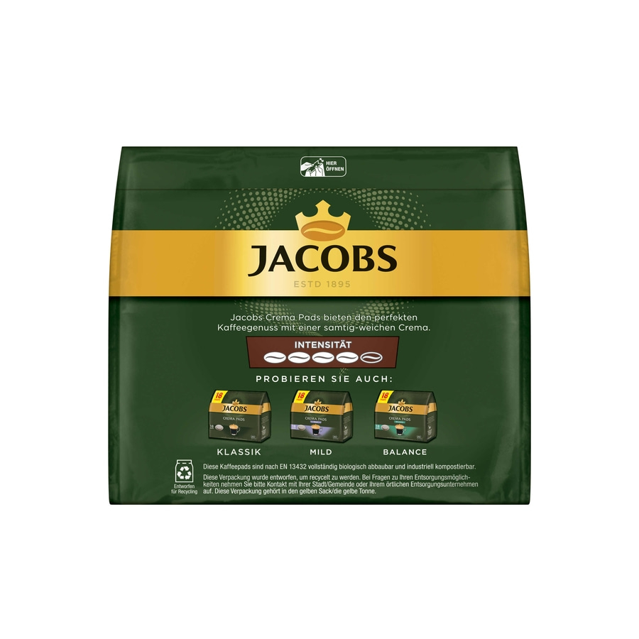 JACOBS Pads Crema kräftig 180 Getränke - 10 x18 Kaffeepads Senseo kompatibel