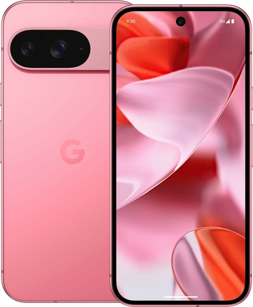 Ein rosafarbener Google Pixel mit Kamera und "G"-Logo auf der Rückseite.