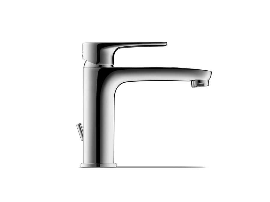 Chrom-Wasserhahn, glänzend, modern, Badezimmerarmatur, isoliert auf weißem Hintergrund