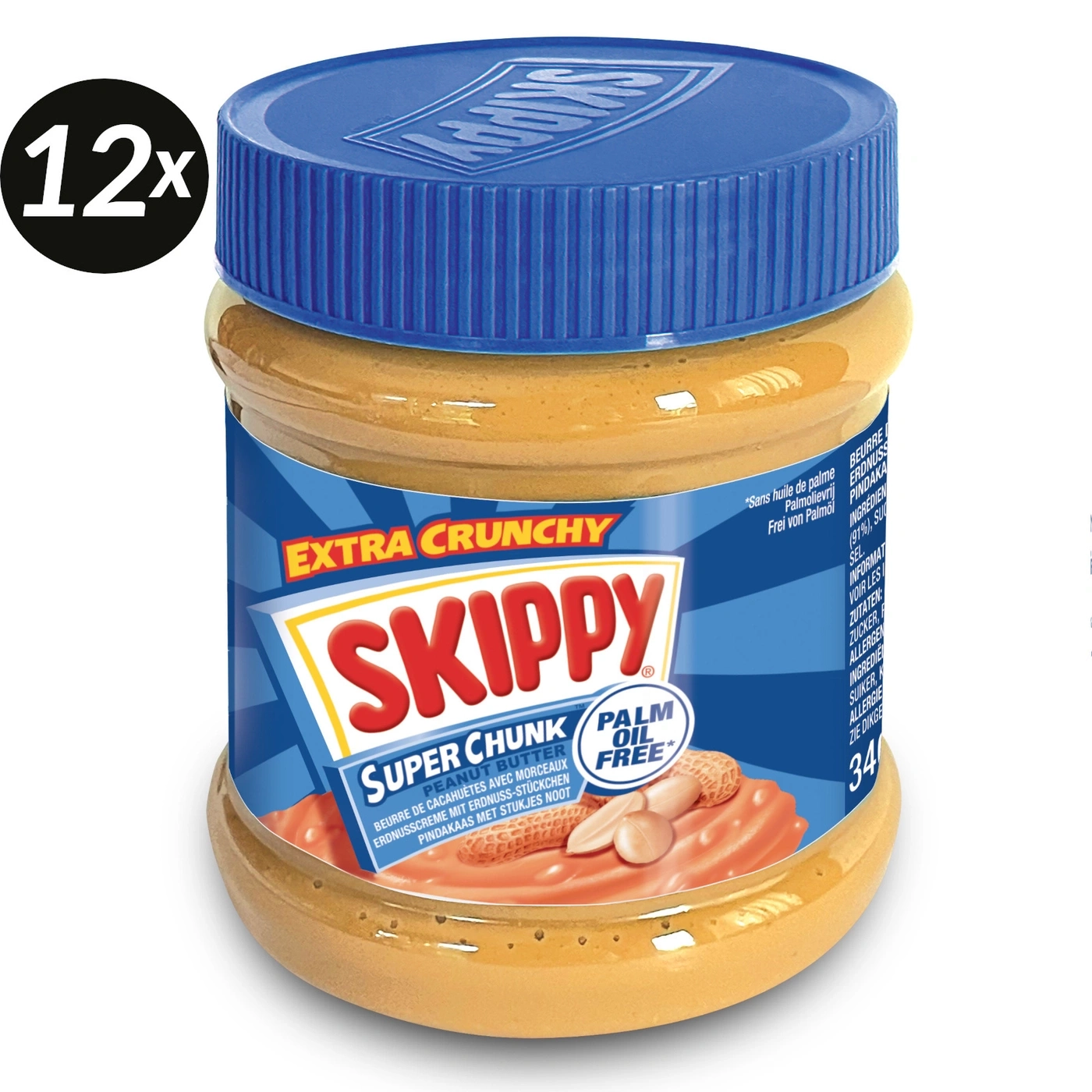 Skippy Erdnussbutter, extra crunchy, Palmölfrei, 12x Packung, Super Chunk