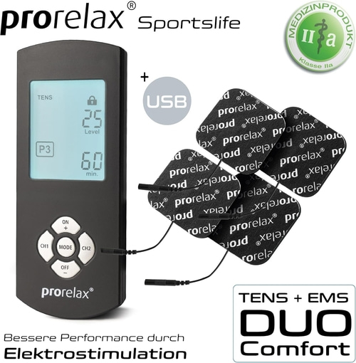 PRORELAX TENS/EMS Duo Comfort Blackline Elektrostimulationsgerät 2 Therapien NEU