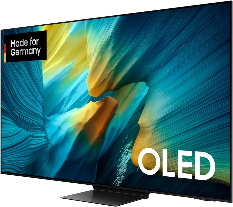 Ein moderner OLED-Fernseher mit dem Schriftzug "Made for Germany" und "OLED" auf dem Bildschirm.