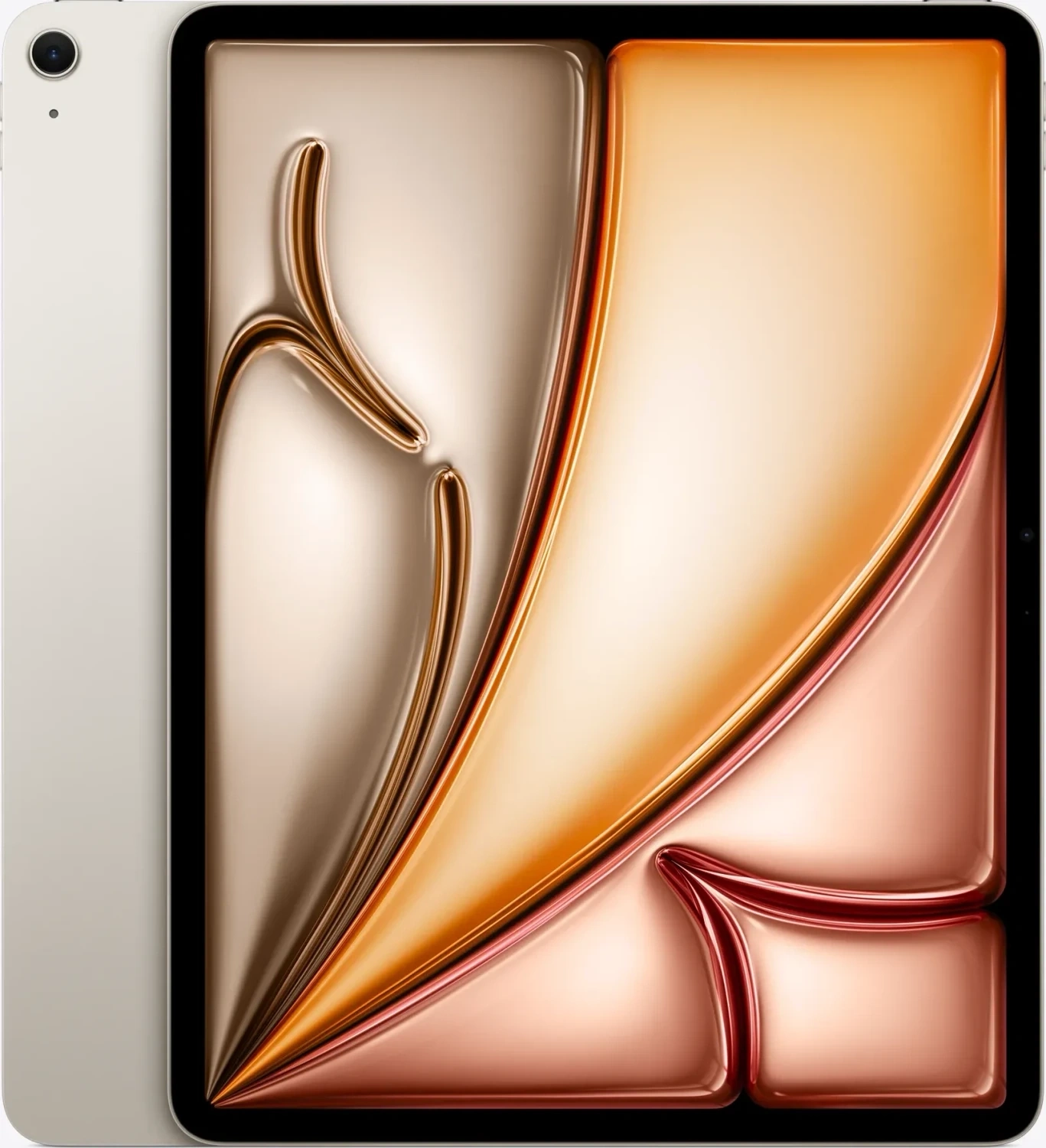 Ein silbernes Tablet mit einem stilisierten, goldenen und kupferfarbenen Design auf dem Bildschirm.
