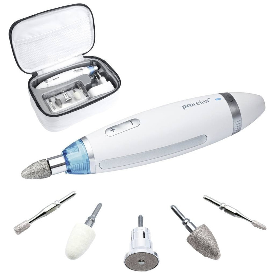 PRORELAX Maniküre-Set PERFECT 5 Aufsätze Aufbewahrungstasche ergonomisch NEU Nagelpflegeset mit weißem Gerät und Zubehör in einer Tasche