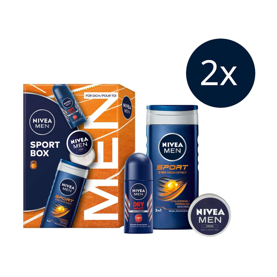 NIVEA MEN Sport Box 2 x Geschenkset, Creme Sport Pflegedusche Impact Deo Roll-on