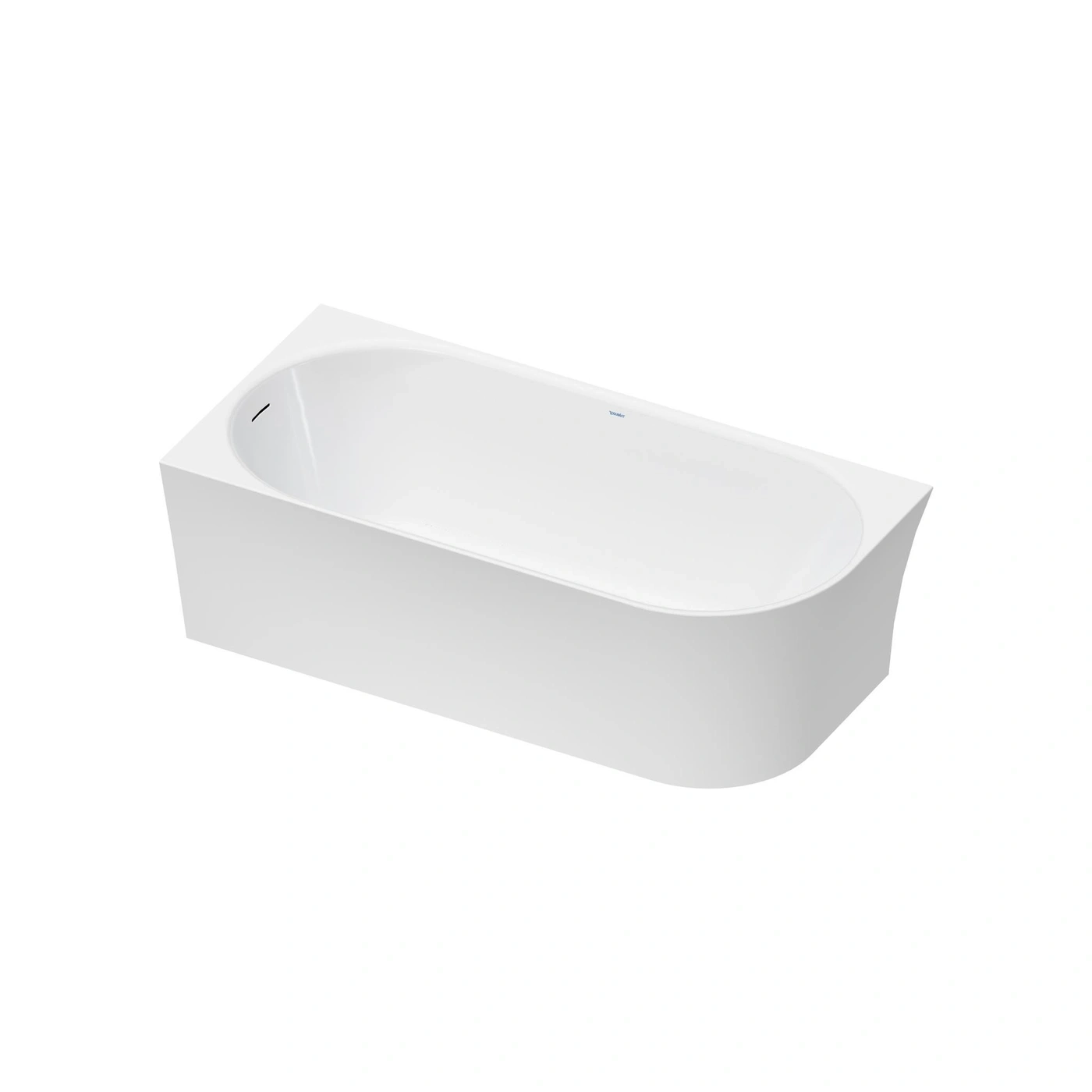 Eine weiße Badewanne mit geschwungener Front und einem integrierten Überlauf.