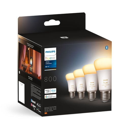 PHILIPS Hue White & Ambiance E27 4er Set LED Leuchten 800lm Smarte Leuchtmittel