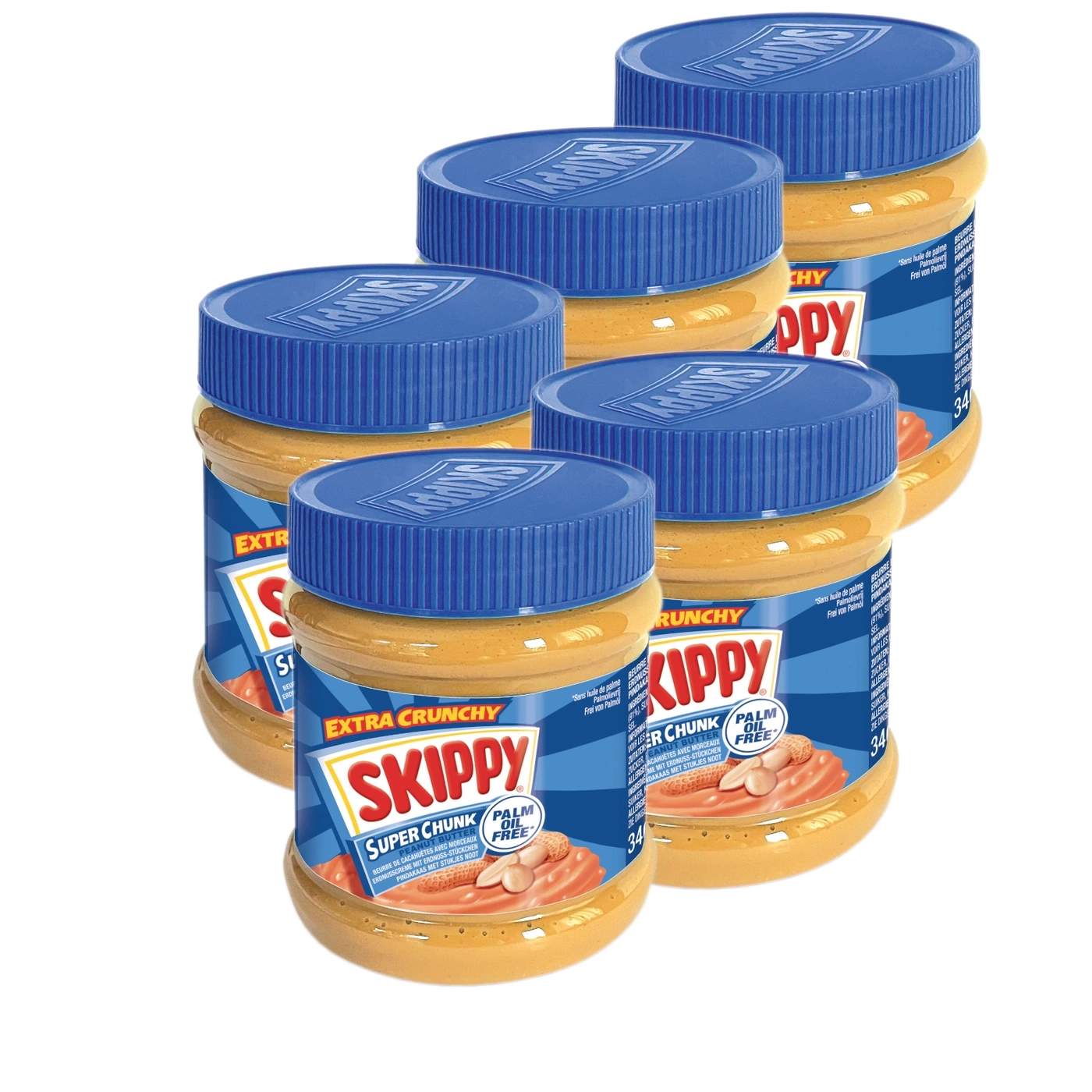 SKIPPY 5x Erdnussbutter "Super-Chunk" Peanut Butter Crunchy Ohne Palmöl 5x 340g