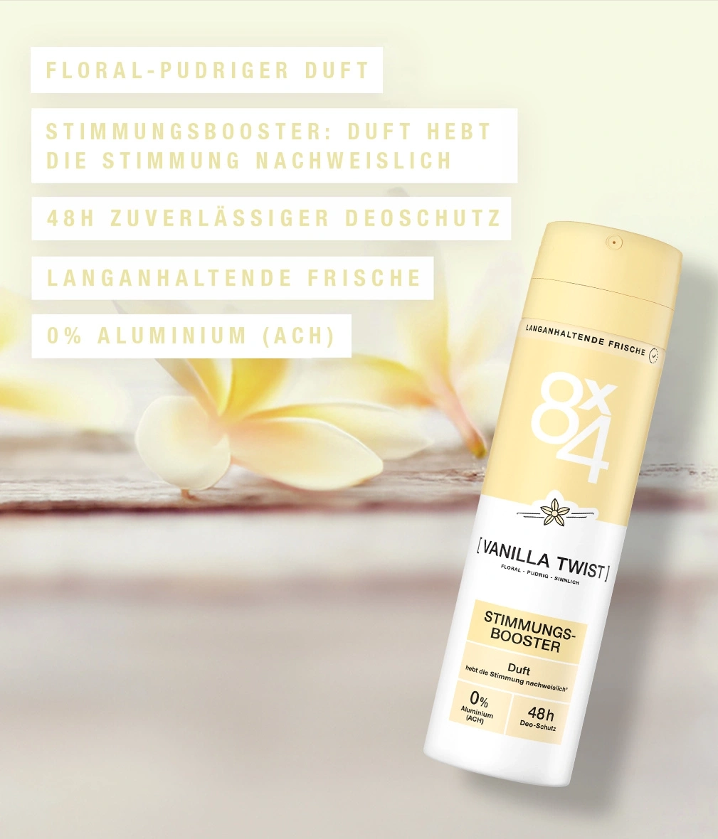 Ein Deo mit Vanille-Twist-Duft, das die Stimmung hebt.