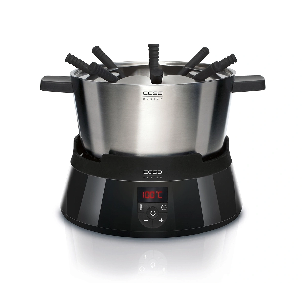 Fondue-Set mit Temperaturanzeige und Zubehör, Edelstahl-Design, schwarz