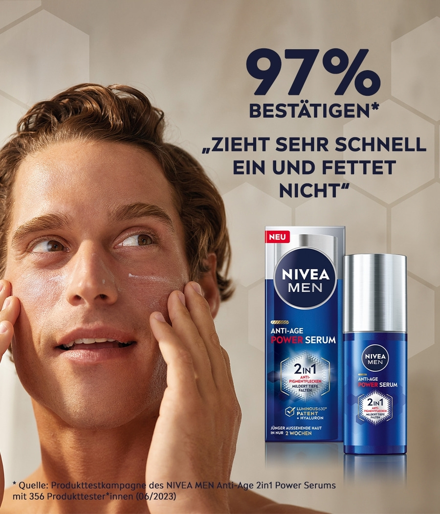 Nivea Men Anti-Age Power Serum, 97% bestätigen, zieht schnell ein.