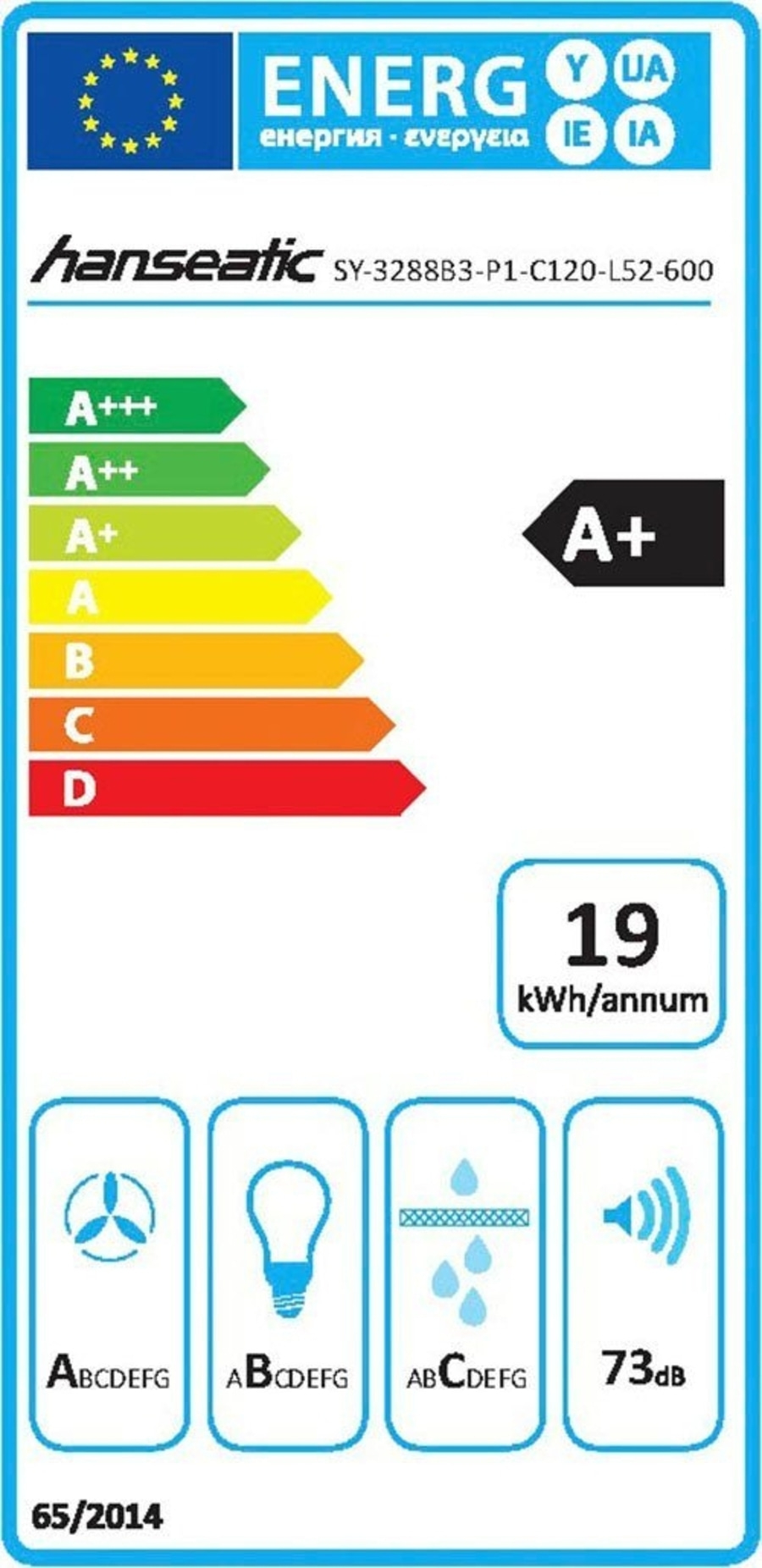 Energieeffizienz-Etikett für einen Hanseatic-Kühlschrank mit der Energieklasse A+