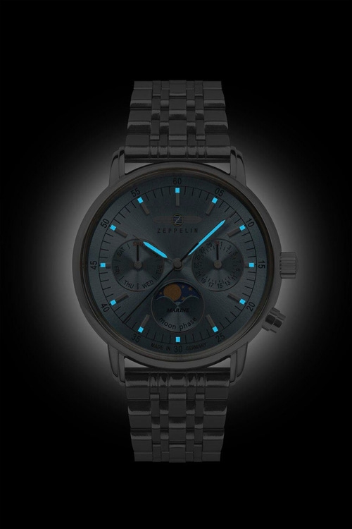 ZEPPELIN Multifunktionsuhr LZ 14 Marine 8637M-3 Armbanduhr Edelstahl 36 mm