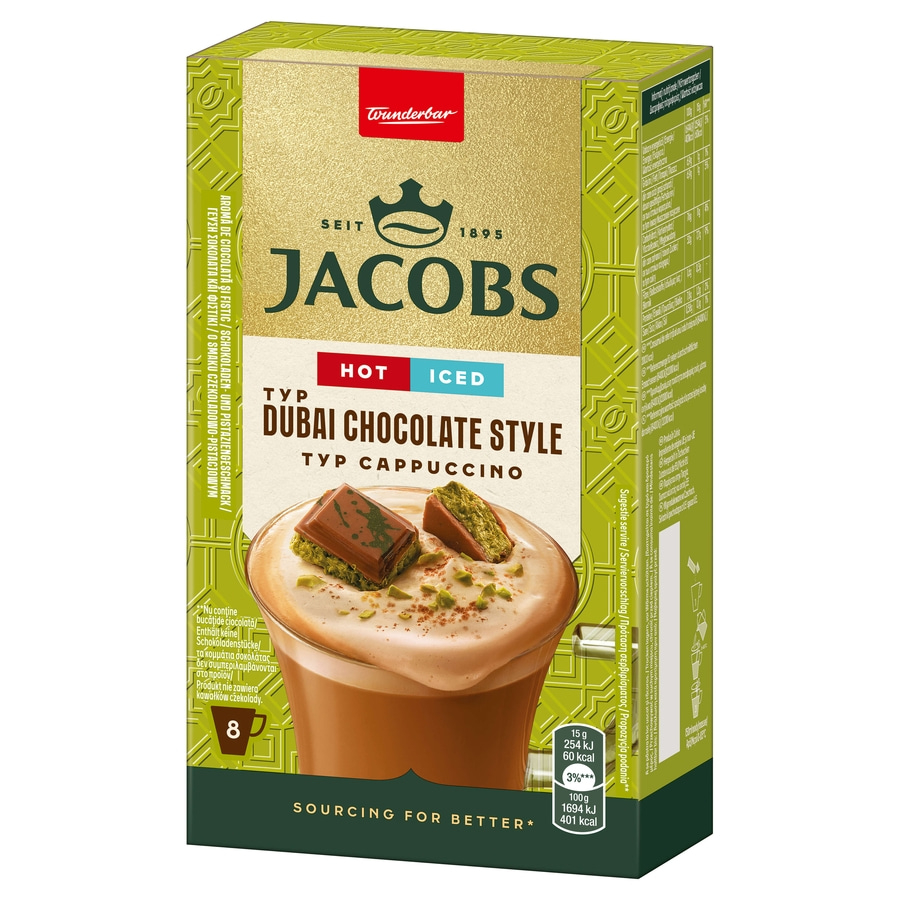 Jacobs Dubai Chocolate Style Cappuccino, Heiß & Eiskaffee, 8 Portionen, Wunderbar