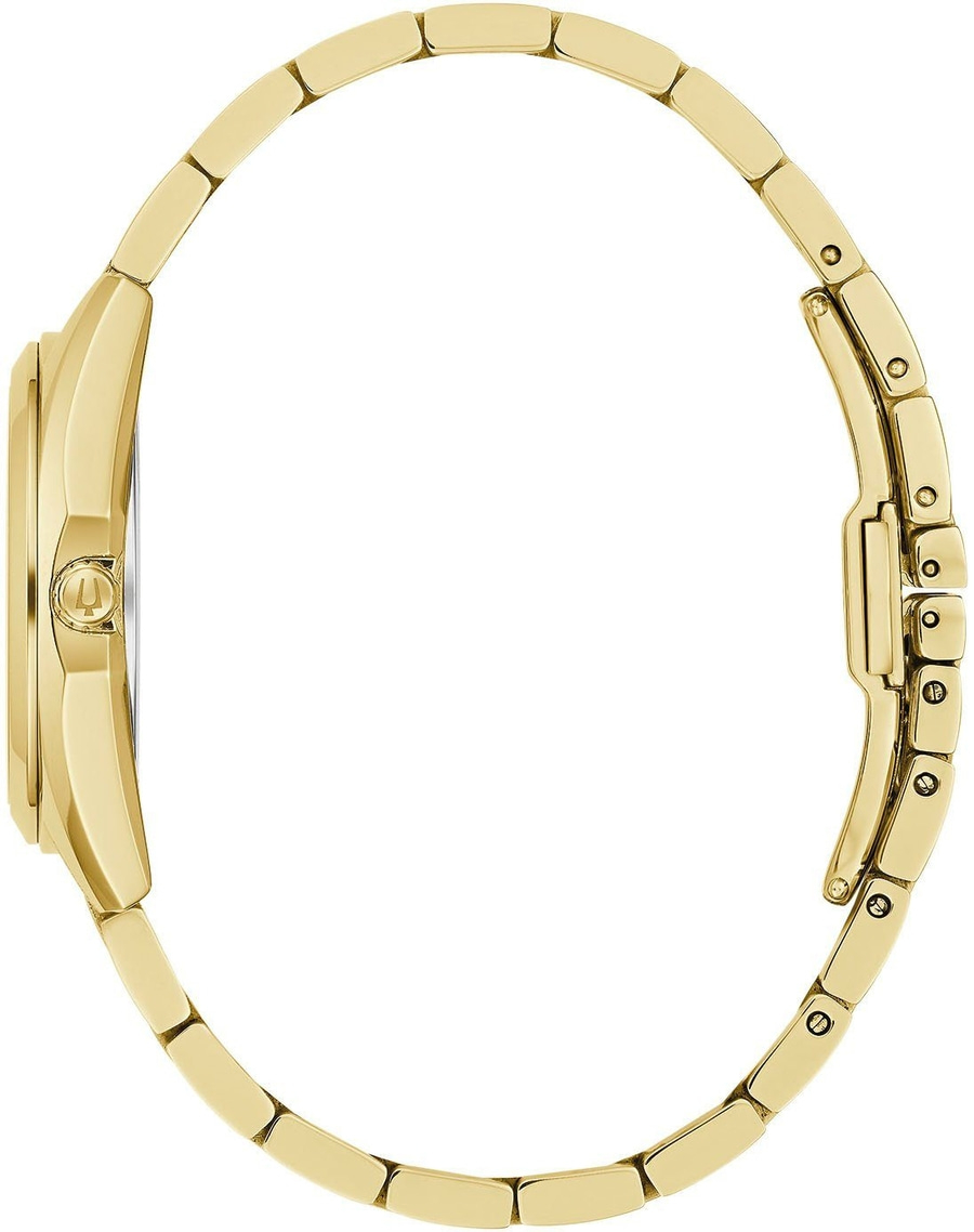 Goldene Armbanduhr, Seitenansicht, elegantes Design, luxuriöses Accessoire, Detailaufnahme