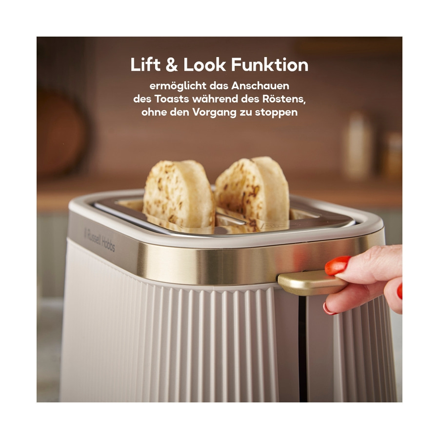Toaster mit Lift & Look Funktion, Toast, Russell Hobbs, goldene Details, Frau