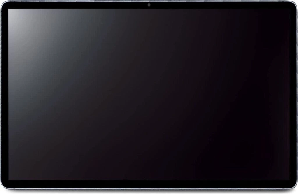 Ein dunkles, leeres Tablet mit schmalen Rändern und einer Kamera obendrauf.