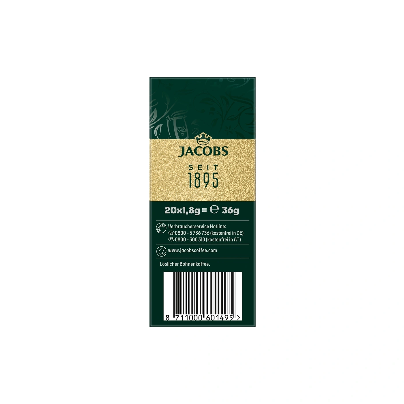 Jacobs Kaffee "Seit 1895" mit 20x1,8g Inhalt und Barcode