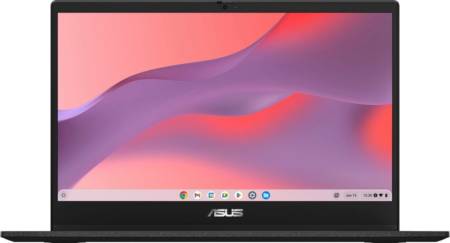 Schwarzer Laptop mit ASUS-Logo und farbenfrohem Hintergrundbild