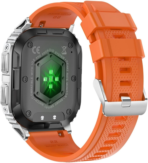 Smartwatch mit Herzfrequenzmonitor und orangefarbenem Armband