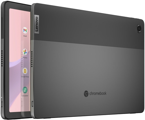 Lenovo Chromebook Tablet, grau, mit Apps, Google-Logo, Kamera, Chromebook-Logo