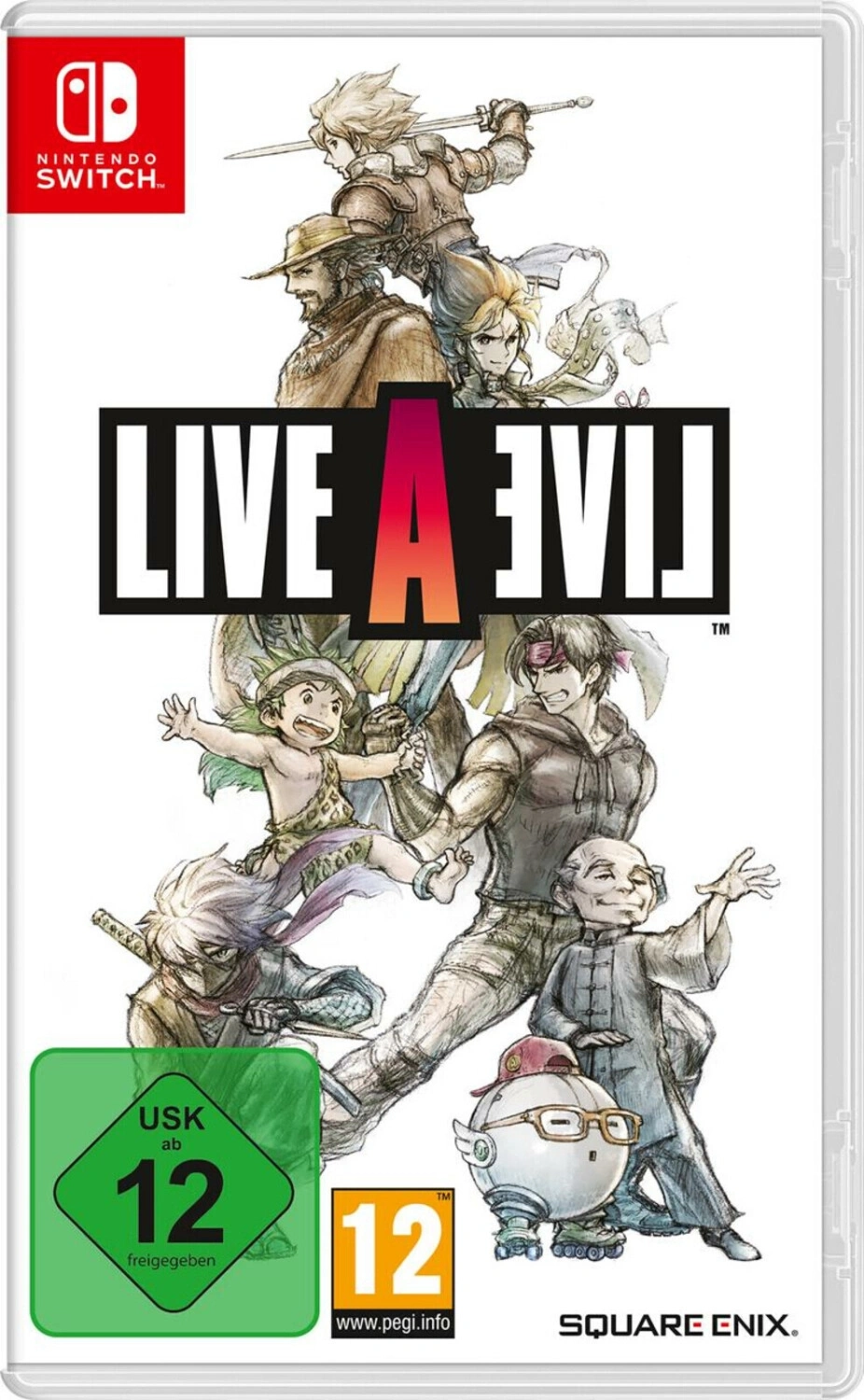 Nintendo Switch Spielcover mit Charakteren und USK 12 Logo.