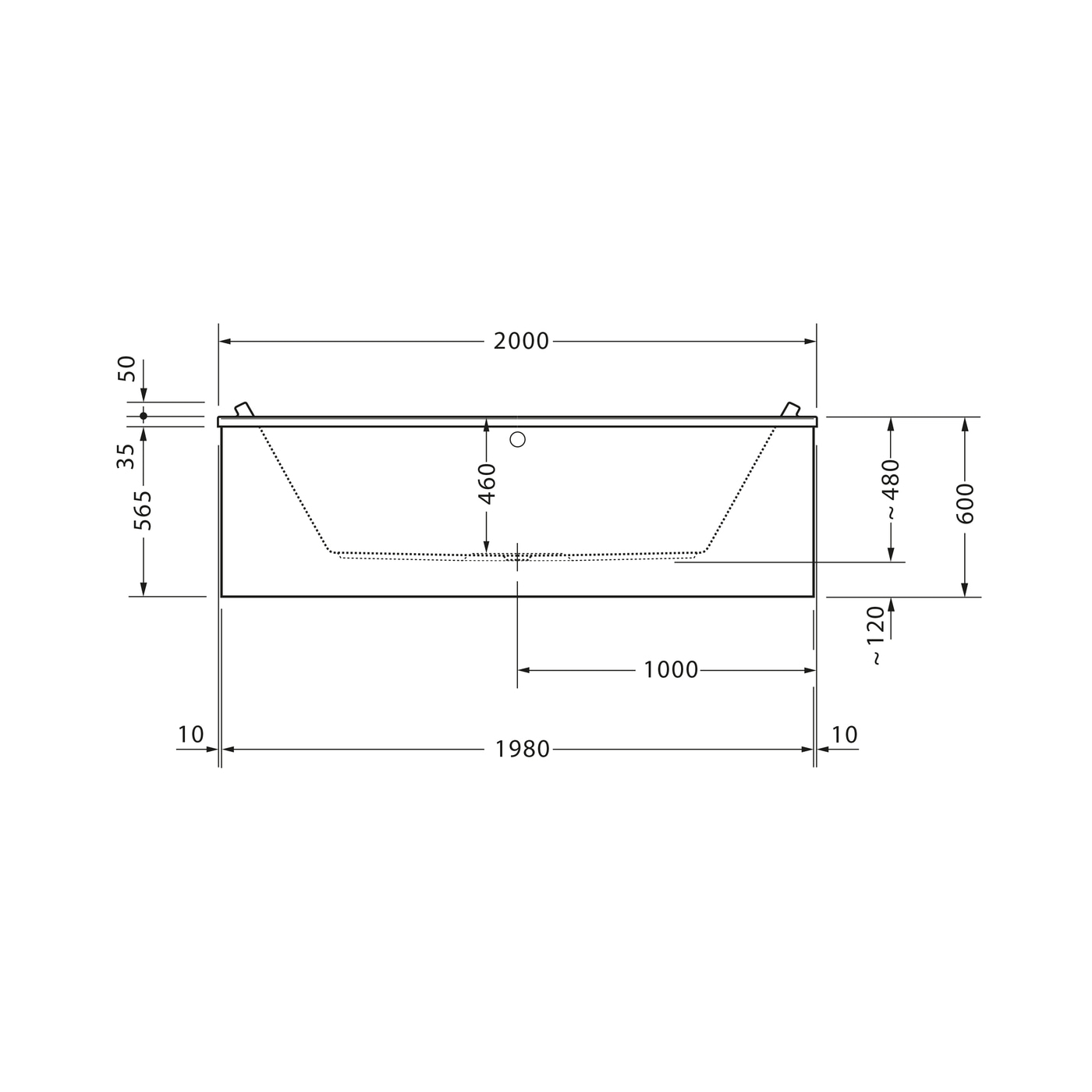 DURAVIT Badewanne Starck 2000 x 1000 mm Weiß mit 2 Rückenschrägen