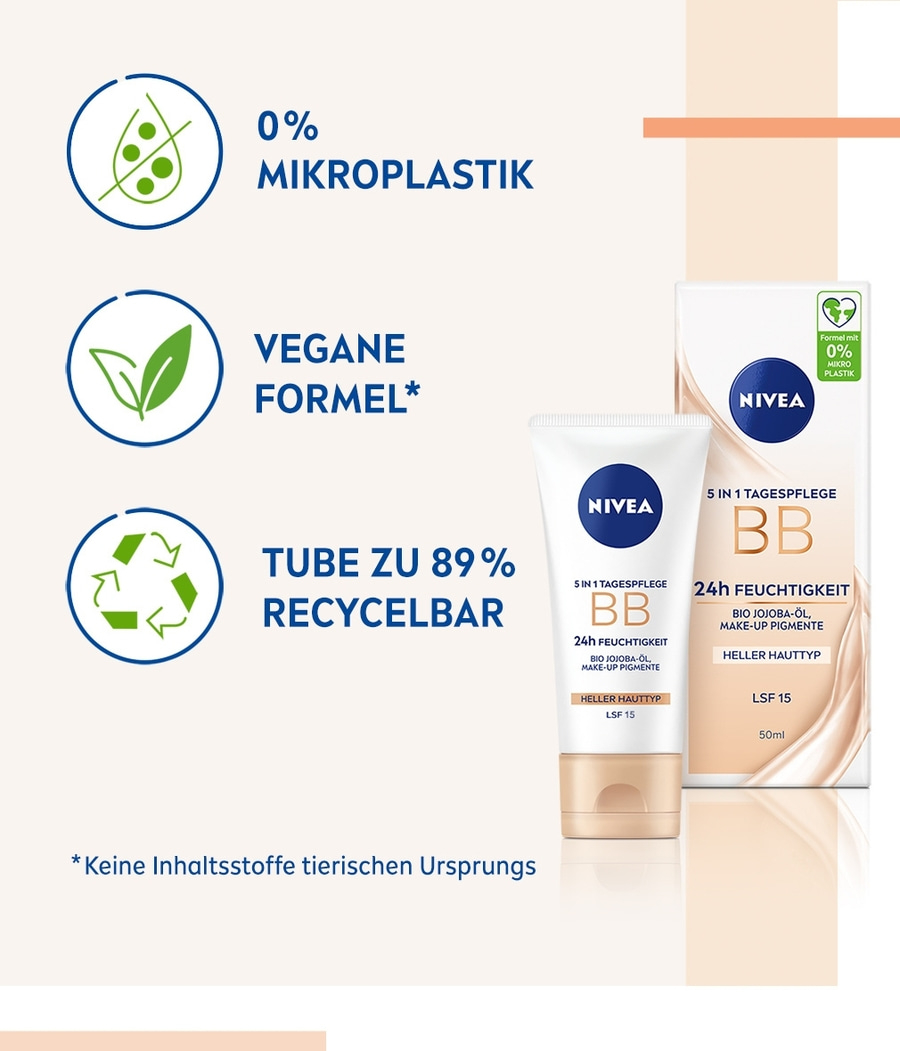 NIVEA Tagespflege 5in1 BB Heller Hauttyp 24h Feuchtigkeit LSF 15 vegan 2 x 50 ml