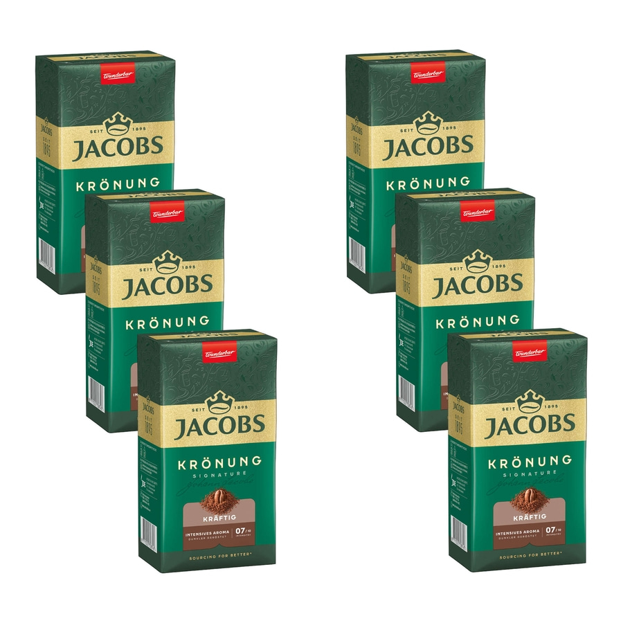 Jacobs Krönung Kaffee Packungen, starkes Aroma, dunkle Röstung, Intensität 07/10