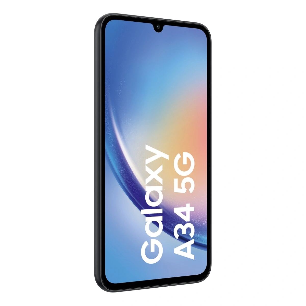 Ein Samsung Galaxy A34 5G Smartphone mit einem
verlaufenden Hintergrund und
Galaxy A34 5G Schriftzug.