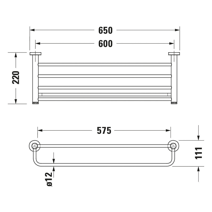 Badezimmer-Handtuchhalter mit Abmessungen von 650x220x111mm und Ø12mm