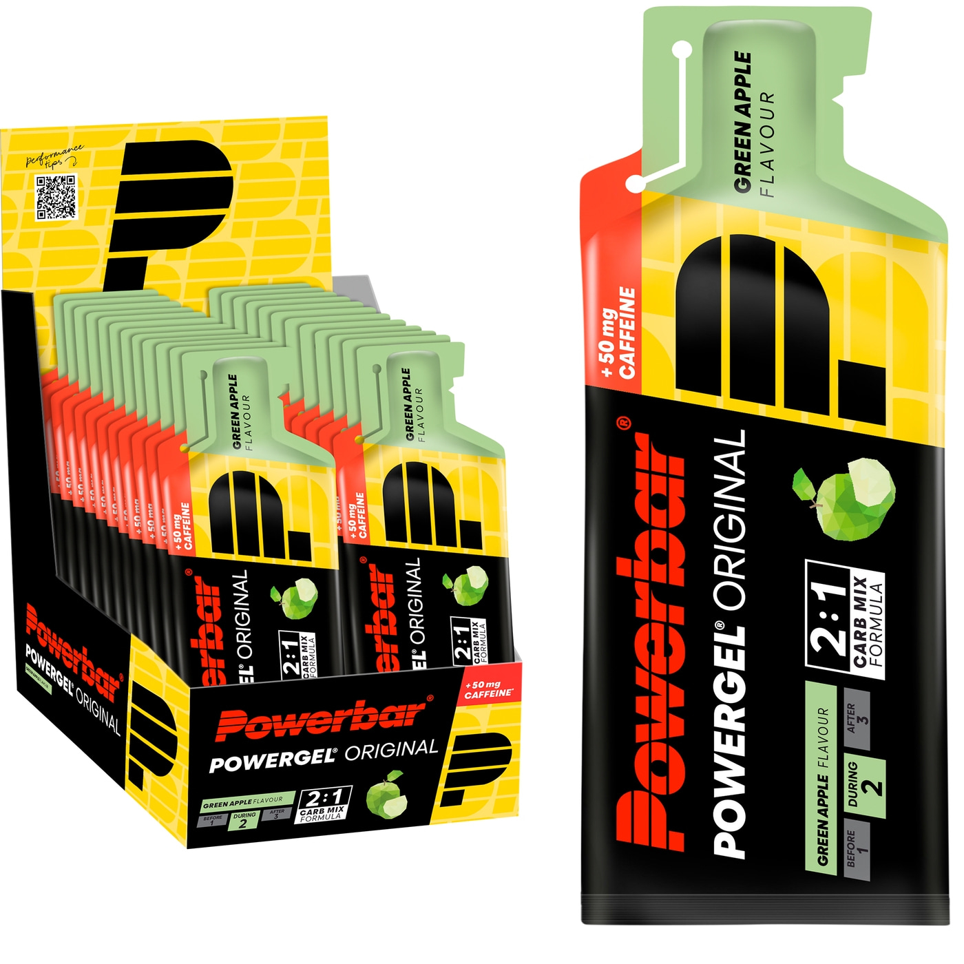 POWERBAR PowerGel Fruit Green Apple High Carb Energie Gel Koffein Natrium 24x41g