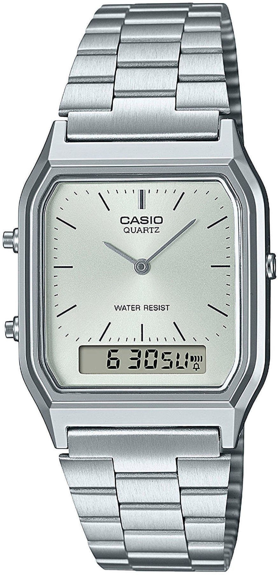 Casio Uhr, silbernes Armband, analog und digital, Quartz, Wasserfest, 6:30:50