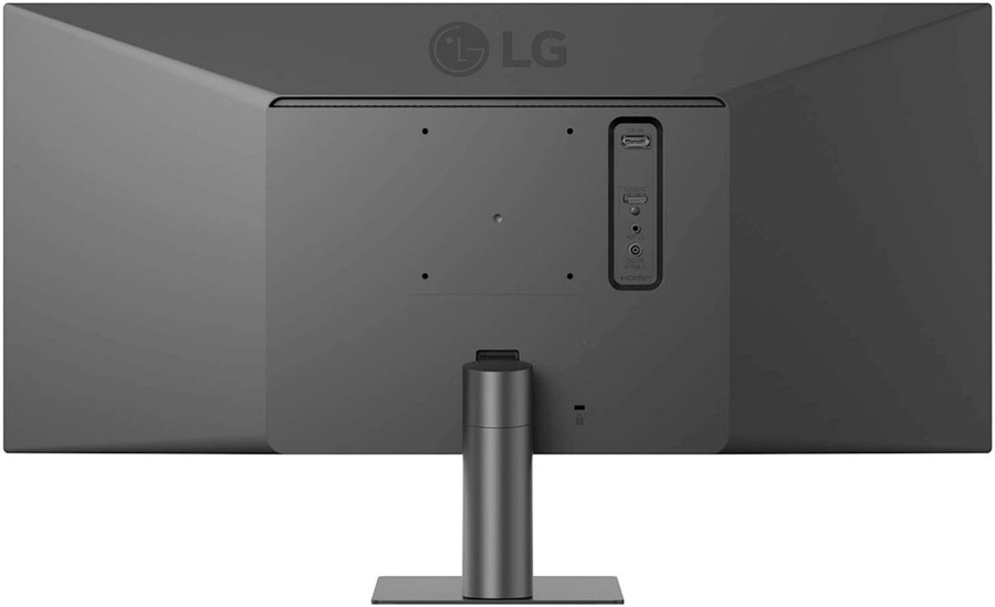 Rückseite eines LG Monitors mit Anschlüssen und Standfuß
