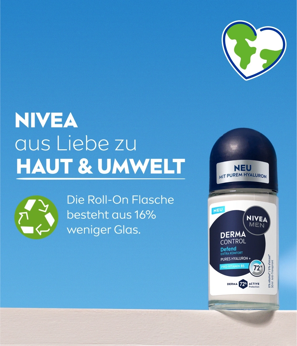 Nivea Deodorant Flasche mit Umwelt- und Hautsymbolen