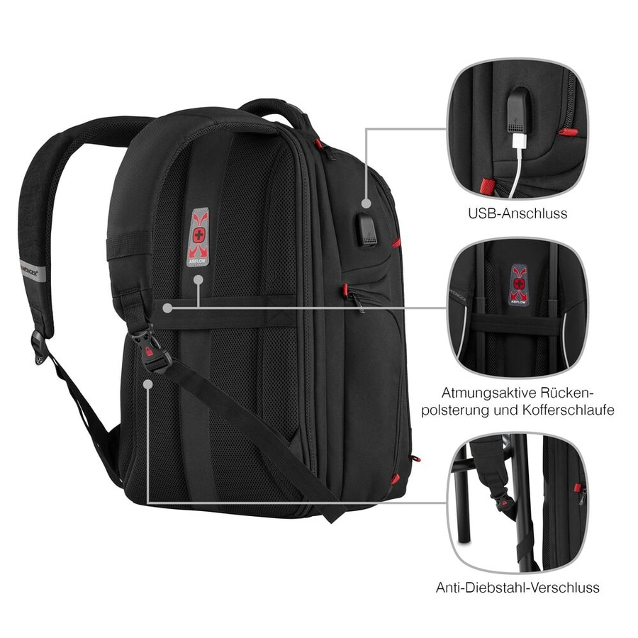 WENGER Gaming-Laptop-Rucksack PlayerOne 17,3" Laptop USB Tablet-Fach 29L Schwarz