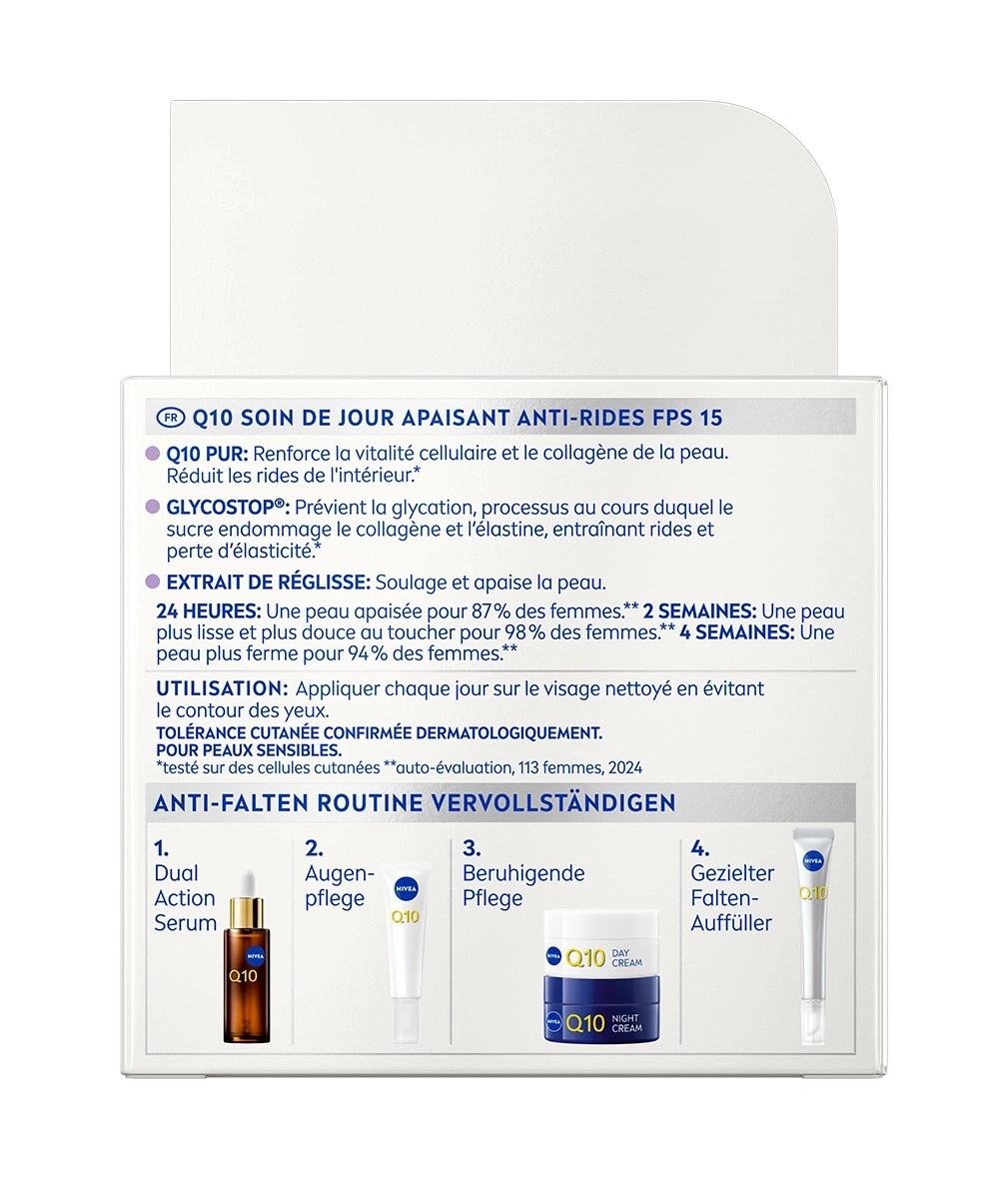 Nivea Q10 Anti-Falten Routine mit Tagescreme und Nachtcreme.