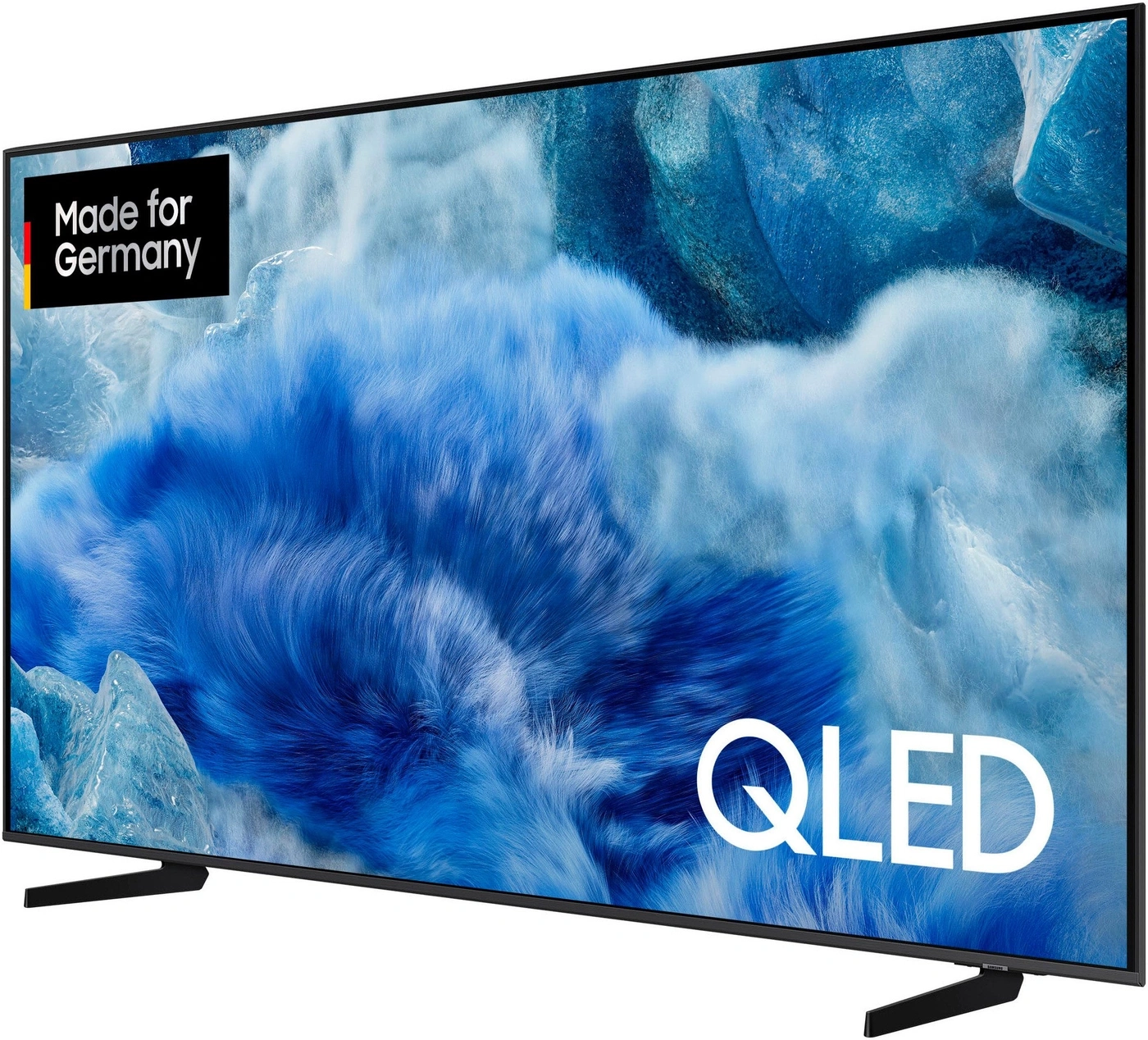 Ein QLED-Fernsehgerät mit dem Aufdruck "Made for Germany"