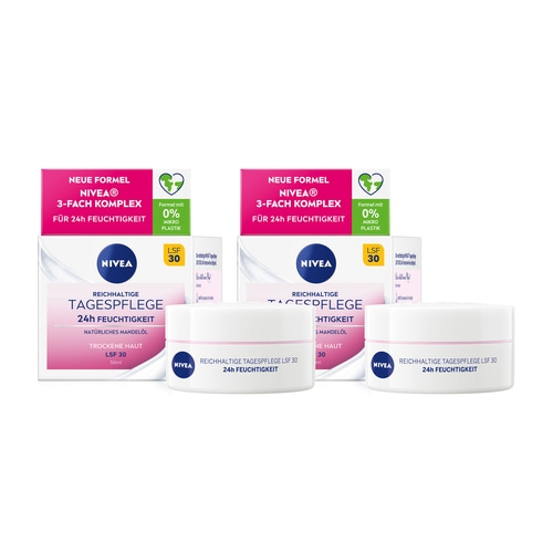 NIVEA Reichhaltige Tagespflege für trockene Haut mit Mandelöl LSF30 2 x 50ml