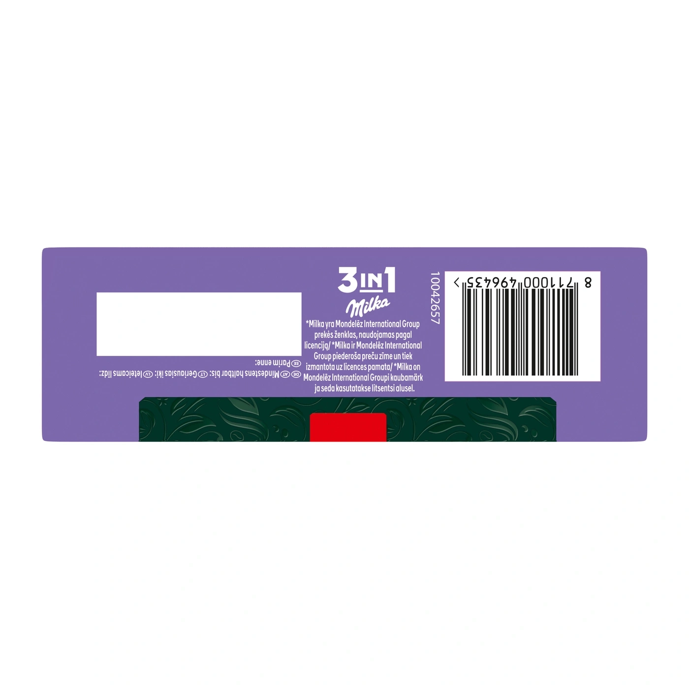 Milka 3in1 Schokolade mit Barcode und Hinweisen