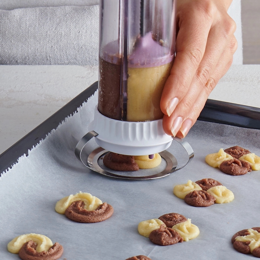 BETTY BOSSI Cookie Press Kunststoff Edelstahl Kekspresse Kekse Lila Weiß NEU