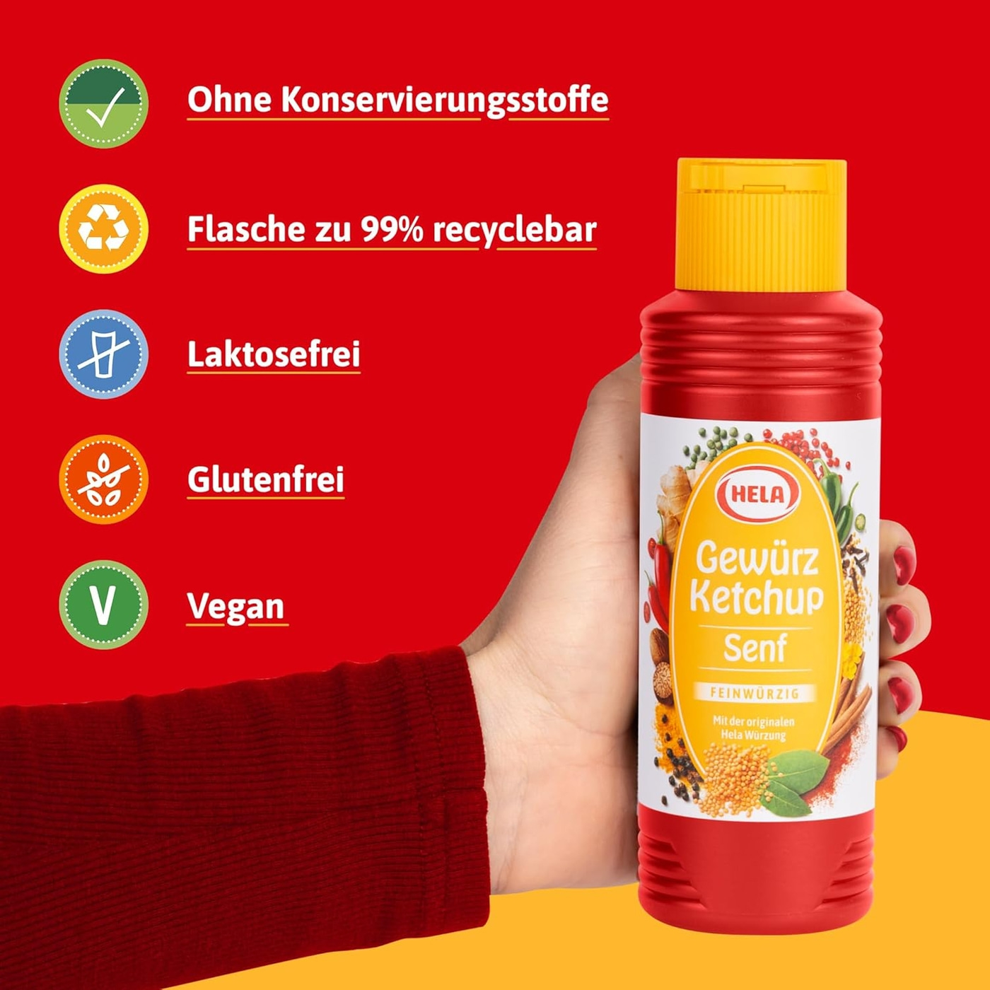 Hela Gewürzketchup Senf ohne Konservierungsstoffe, laktosefrei, glutenfrei, vegan