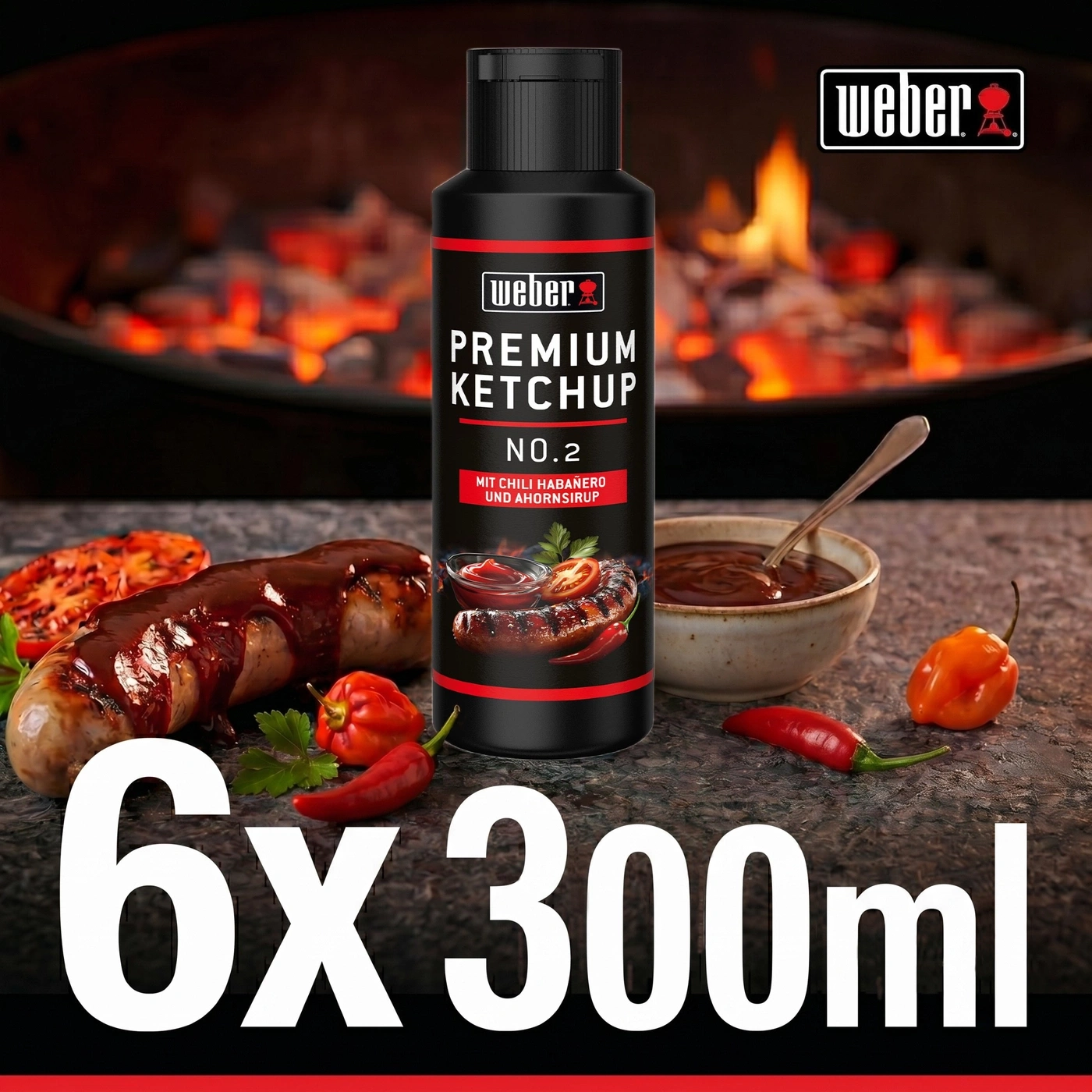 6x 300 ml Weber Ketchup Premium Ketchup No.2 Gourmetsauce Flasche würzig fein