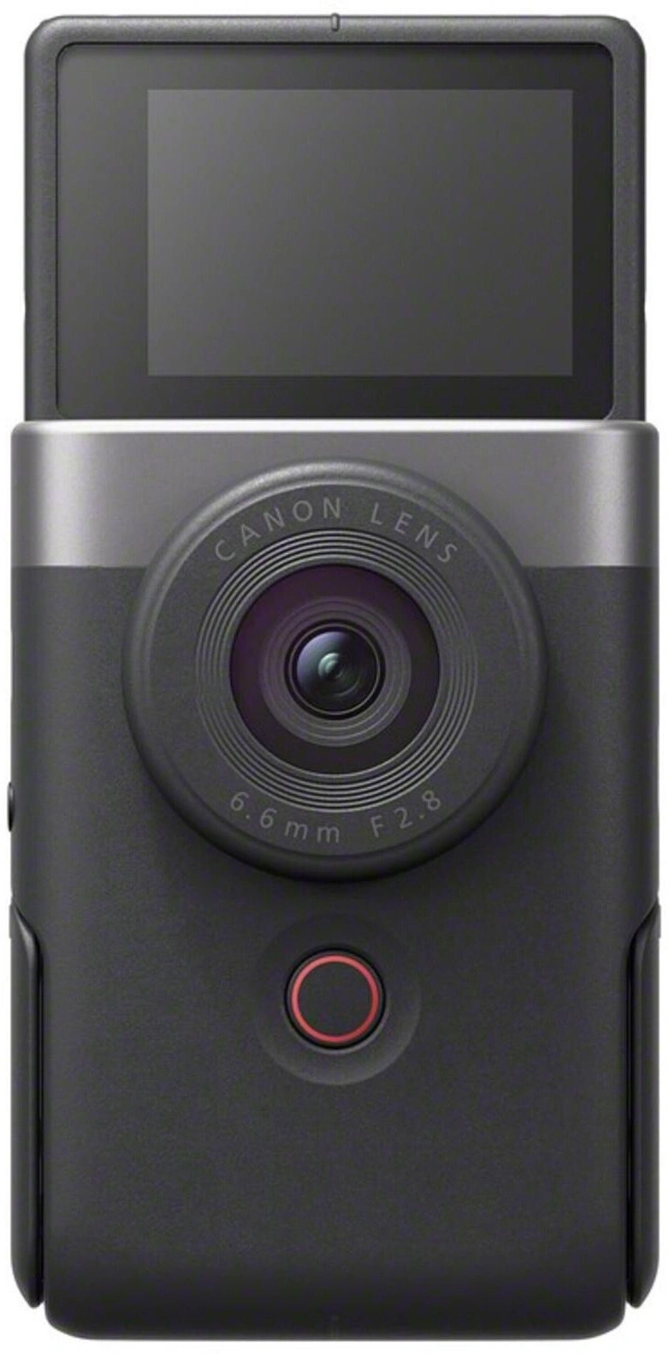 Schwarze Kamera mit CANON LENS und rotem Knopf