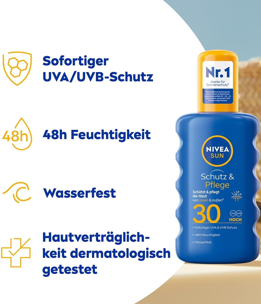 Nivea Sonnencreme mit UVA/UVB-Schutz, 48h Feuchtigkeit, wasserfest, dermatologisch getestet