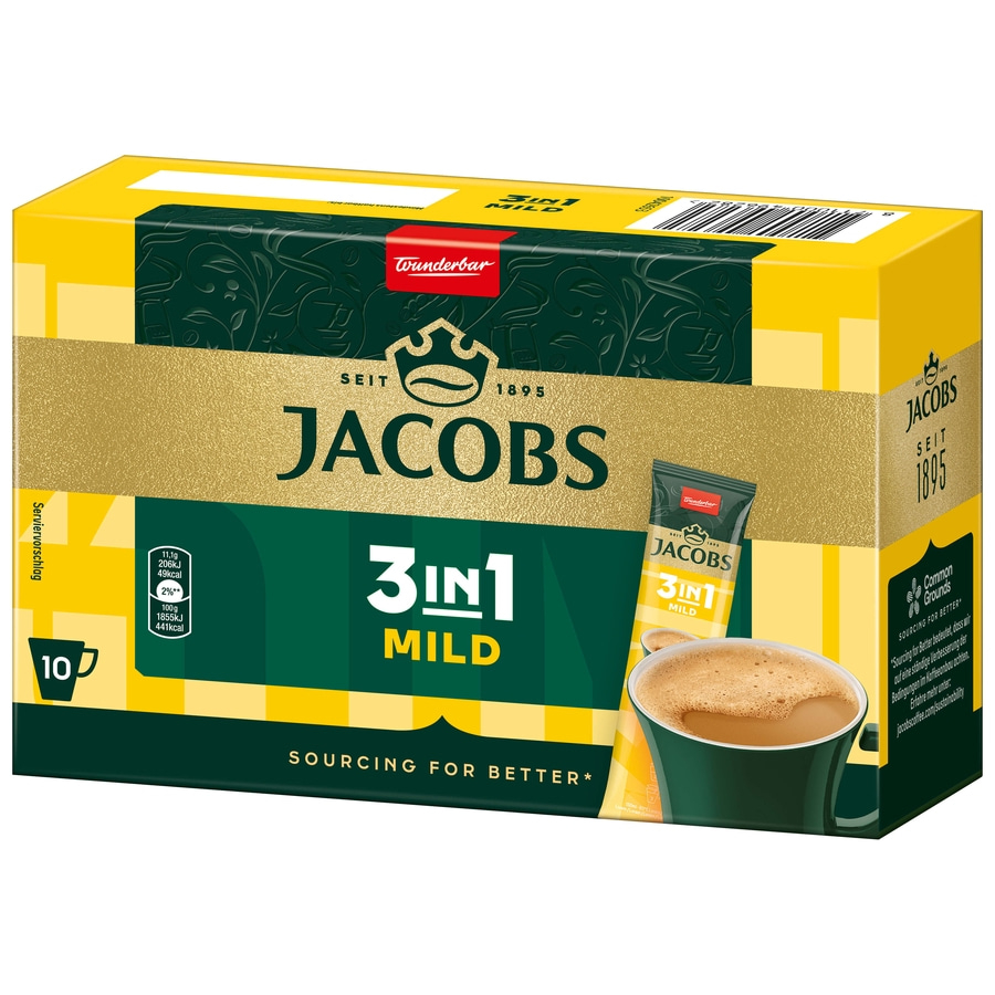 JACOBS Löskaffee 3in1 MILD 12 x 10 Sticks löslicher Kaffee Instantkaffee