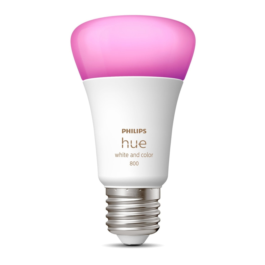Philips Hue Smart-Glühbirne mit rosa Licht, weißem Gehäuse und E27-Sockel