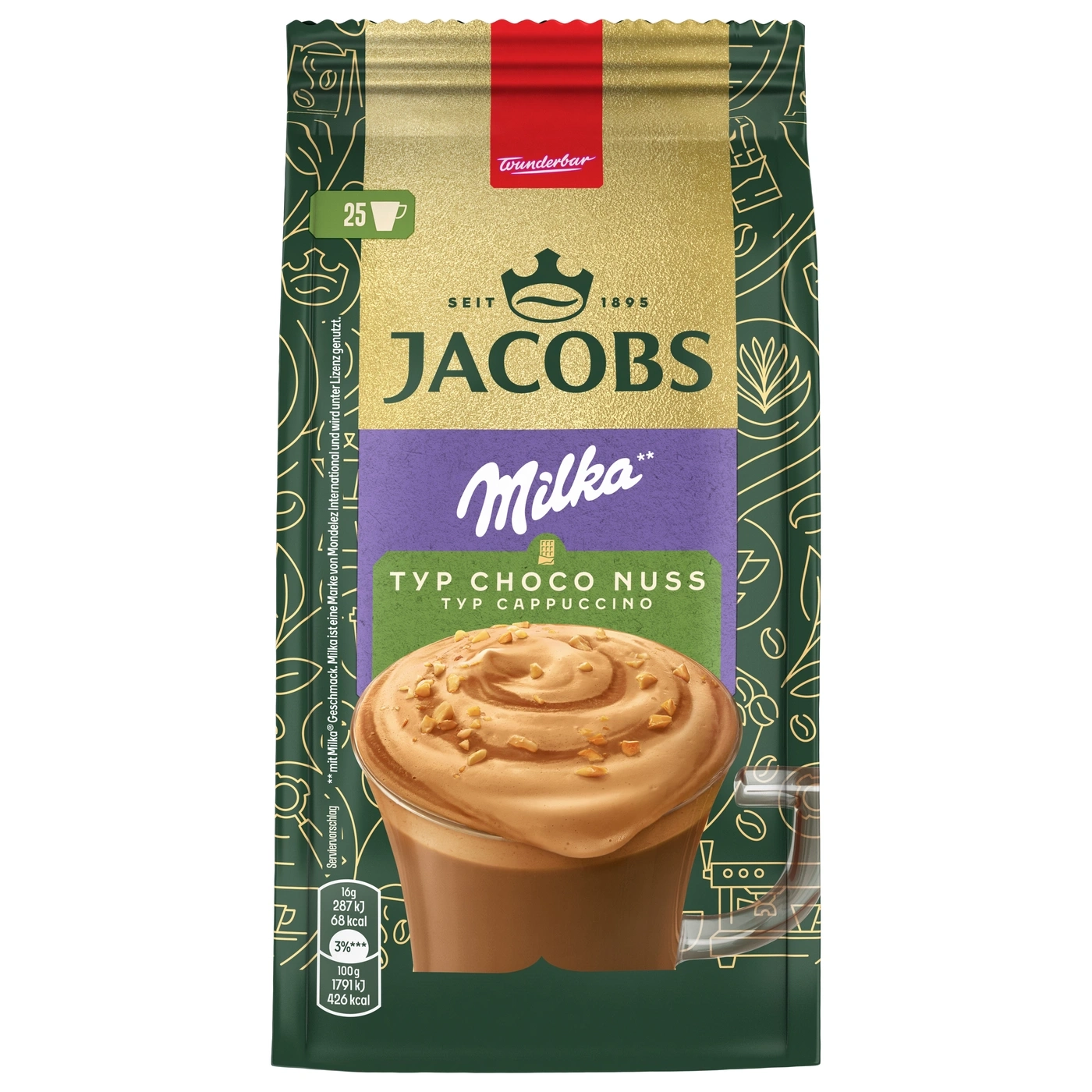 Jacobs Milka Typ Choco Nuss Typ Cappuccino Kaffeepulver.