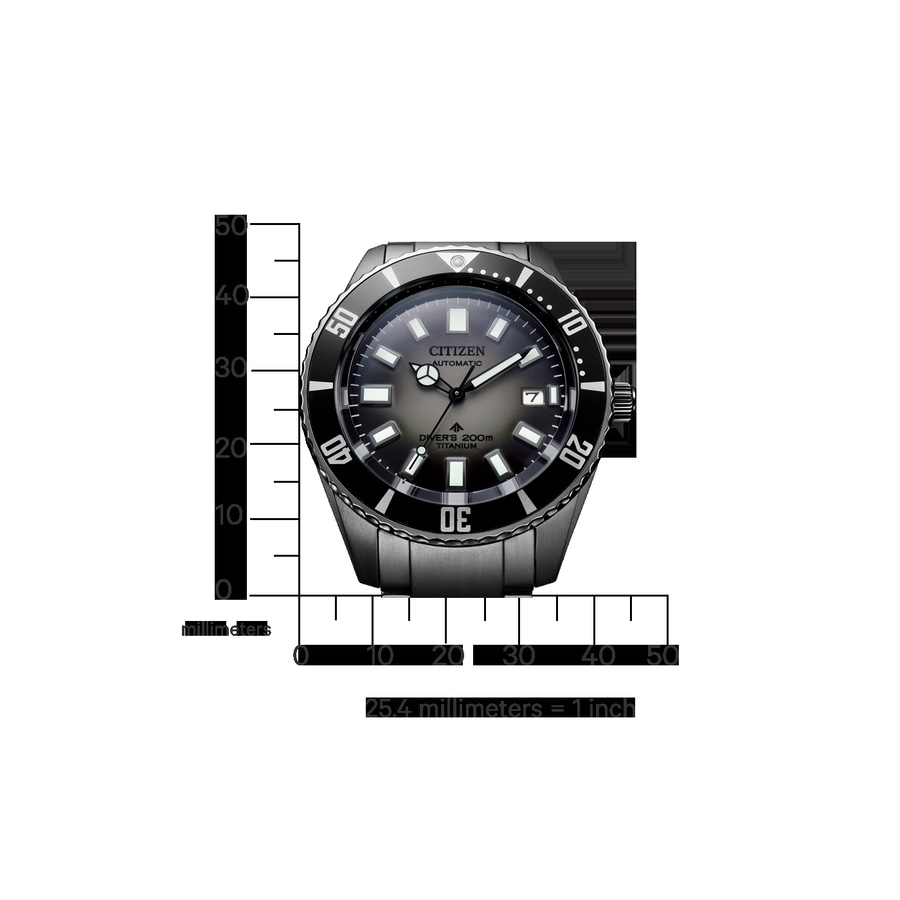 Citizen Uhr, Automatik, Taucheruhr, Titan, 200m wasserdicht, mit Messskala, schwarz